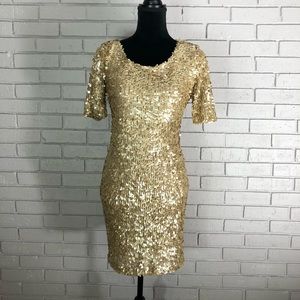 short sleeve gold sequin dress